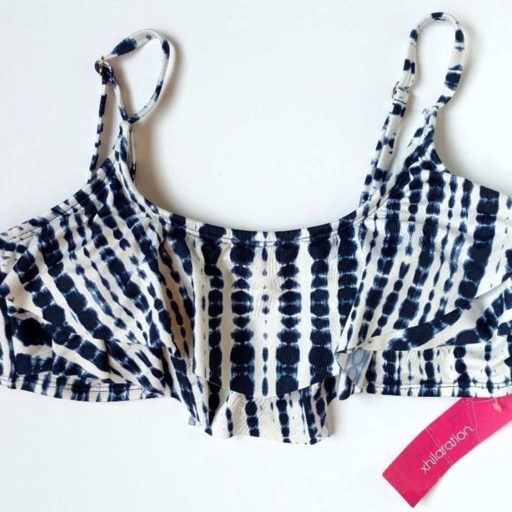NWT Xhiliration Tie Dye Ruffle Bikini Top